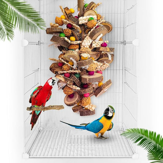 Extra Large Bird Parrot Toys- 21.7 inch Multicolored Natural Wooden Walnut Parrot Chewing Toy Suggested for Macaws cokatoos, African Grey and a Variety of Amazon Parrots. (Large Size)-PurrikoPets