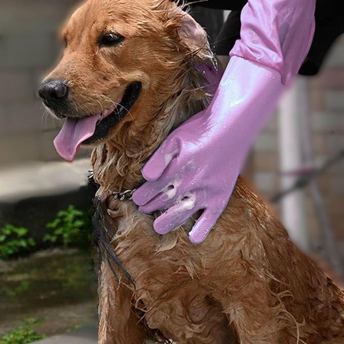 Dog Washing Gloves, Pet Grooming Gloves with Soft Brushes, Bathing and Massaging for Dogs and Cats, Silicone Heat Resistant Cleaning Gloves with High-Density Teeth (Purple)-PurrikoPets