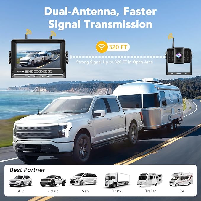 Dual RV Backup Camera Wireless with 7" 1080P Monitor, for Furrion Pre-Wired RVs, 4-Channel Split Screen System, Loop Recording, IR Night Vision, Wide Rear View Camera for Truck, Trailer, Camper-PurrikoPets