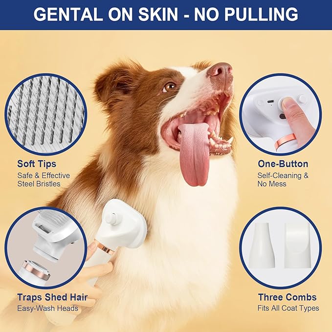 3-in-1 Pet Hair Dryer Brush for Dogs & Cats Portable, Dog Hair Blower & Slicker Brush Adjustable Temp (Low/Middle/High), Overheat Protection-PurrikoPets