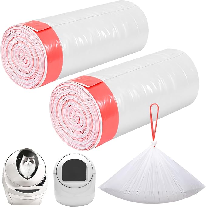 40 Count Thicken Cat Litter Box Liners for Automatic Cat Litter Box and Litter-Robot 4/3, Heavy-Duty Drawstring Kitten Litter Drawer Liners Disposable 25" x 16"-PurrikoPets