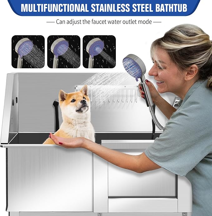 Electric Dog Bathing Station for Large Dogs, Height Adjustable Stainless Steel Dog Pet Washing Station, Professional Dog Grooming Tub with Electric Lift, Pet Wash Bath Station-PurrikoPets