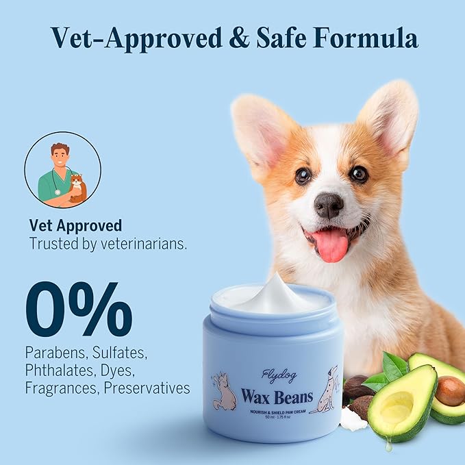 Flydog Wax Beans Fragrance-Free Pet Paw & Nose Balm Cream – Moisturizing, Soothing & Repairing Dry, Cracked Pads for Dogs, Cats & Small Animals, Avocado Oil Multi-Purpose Paw & Nose Protector, 50ml-PurrikoPets