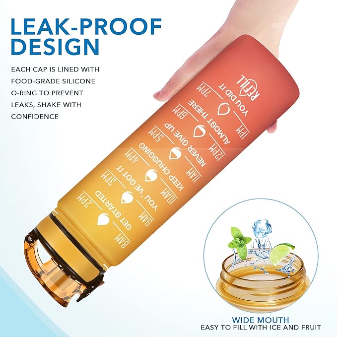Enerbone Water Bottle, Leakproof BPA & Toxic Free, Motivational Water Bottle with Times to Drink and Straw, Fitness Sports Water Bottle with Strap for Office, Gym, Outdoor Sports-PurrikoPets