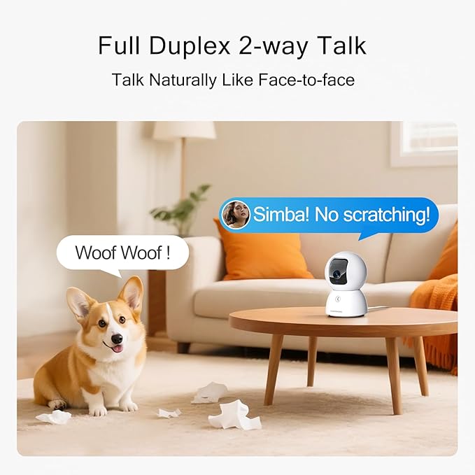 3K Pet/Dog/Cat Camera with Phone App, No-Subscription Local Person/Pet/Face Detection, 5G Security Camera Indoor, PTZ WiFi Cameras for Home Security, 0-Glow Night Vision, Full Duplex Audio-PurrikoPets