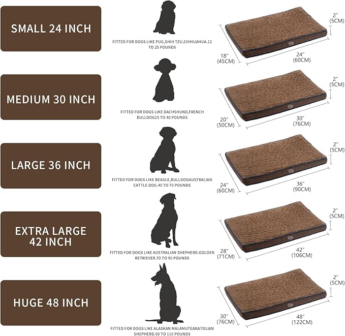 EMPSIGN Dog Bed Mat 47 Inch Reversible Warm & Cool,Washable Dog Crate Bed with Egg Crate Foam Support, Pet Sleeping Mat for Large Medium Small Dogs, Fluffy Kennel Pad(Brown)-PurrikoPets