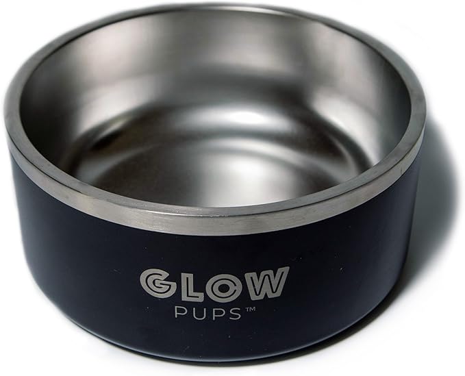 64 oz Black Anti-Skid Dog Bowl, Vacuum Insulated, Powder Coated, Stainless Steel, Non-Slip, Easy to Clean-PurrikoPets