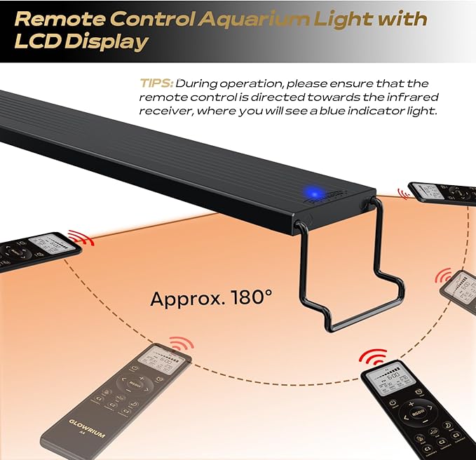GLOWRIUM LED Aquarium Light with Remote, Full Spectrum Fish Tank Light with Auto Timer, IP67 Waterproof Freshwater Planted Tank Light, Dimmable RGB+W+Moon LEDs with High Performance (18W 24-29inch)-PurrikoPets