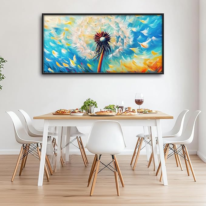 Extra Large Abstract Dandelion Framed Wall Art for Living Room,Oversized Colorful Dandelion Flower Pictures Wall Decor,Blue Canvas Print Painting Modern Artwork Bedroom Office Bathroom 60L" x 30W"-PurrikoPets