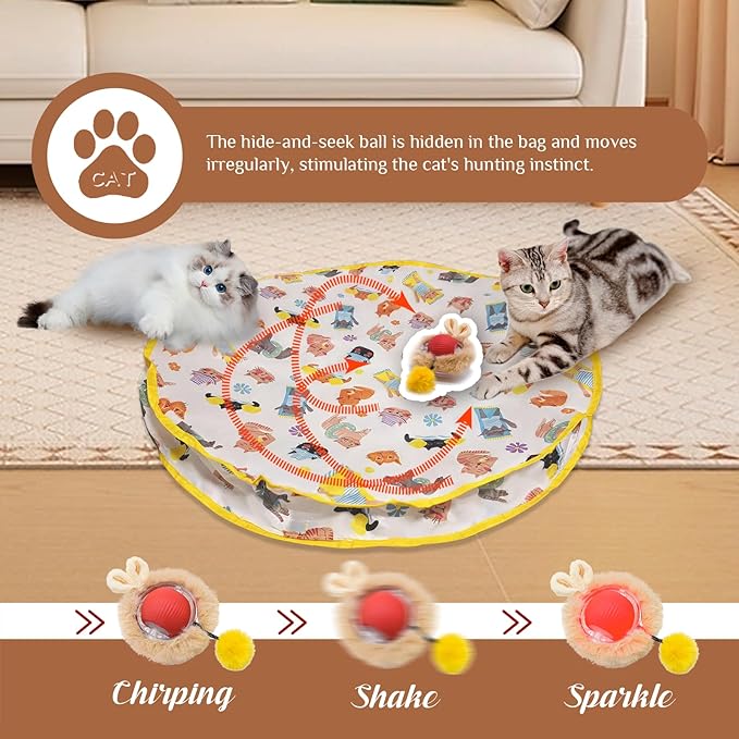 28-Inch Automatic Cat Toys Cat Play Mat with Motion-Activated Rolling Ball–Interactive Hide-and-Seek Cat Toy for Indoor Cats’ Exercise-PurrikoPets
