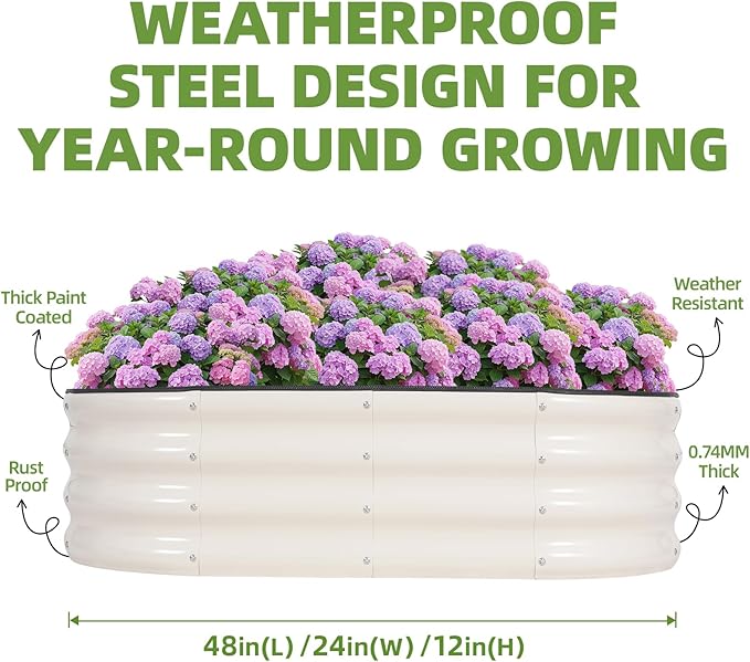 G GOOD GAIN Galvanized Metal Raised Garden Bed Kit - 4x2x1FT Outdoor Planter Box with Safety Edging and Gloves for Vegetables, Fruits, Flowers(White, 2PC)-PurrikoPets