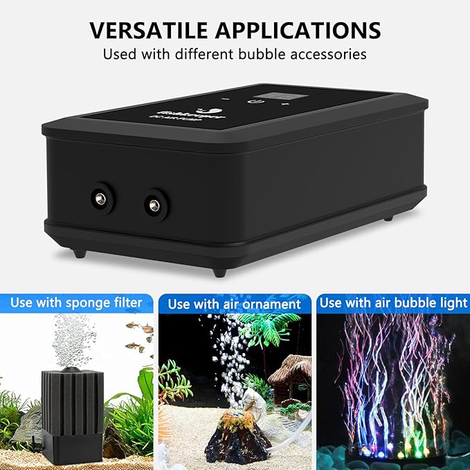 fishkeeper Aquarium Air Pump, 8W 130GPH Dual Outlet Fish Tank Air Pump with Adjustable Airflow Ultra-Quiet Oxygen Aerator Pump with Air Stone Bubbler for 10-120 Gallon Fish Tank-PurrikoPets