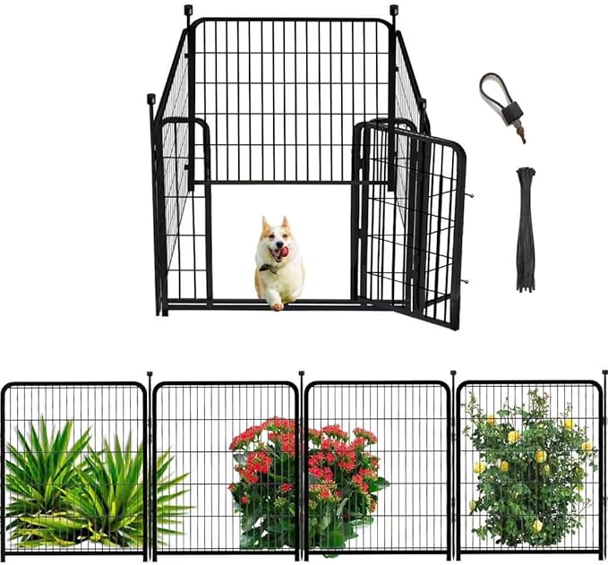 Dog Playpen 32 inch(H) 4 Panels Dog Fence Outdoor for Yard. Metal Dog Pen Heavy Duty Pet Puppy Exercise Pen for Rv Camping Garden Yard, Wide Door Low Threshold Dog Fence Total 8.9 Ft(L)-PurrikoPets