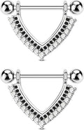CM Crareesi Mania Teardrop Nipple Shield Rings 316L Stainless Steel Nipple Piercing Jewelry 14g Nipple Retainer Barbells Body Piercing for Women 2pcs Double Clear CZ Paved Nipple Bars