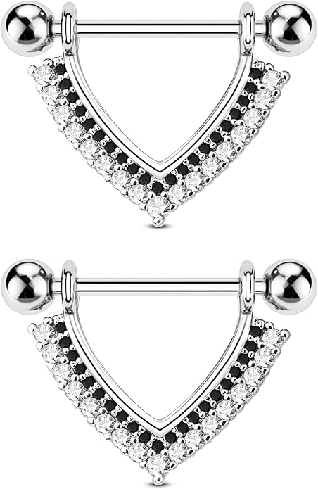 CM Crareesi Mania Teardrop Nipple Shield Rings 316L Stainless Steel Nipple Piercing Jewelry 14g Nipple Retainer Barbells Body Piercing for Women 2pcs Double Clear CZ Paved Nipple Bars