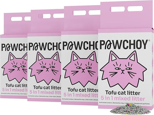 5 in 1 Mixed Cat Litter – Clumping, Flushable, Ultra Absorbent & Fast Drying | 100% Natural, Dust-Free, Low Tracking | with Activated Carbon for Superior Odor Control (4 Bags)-PurrikoPets