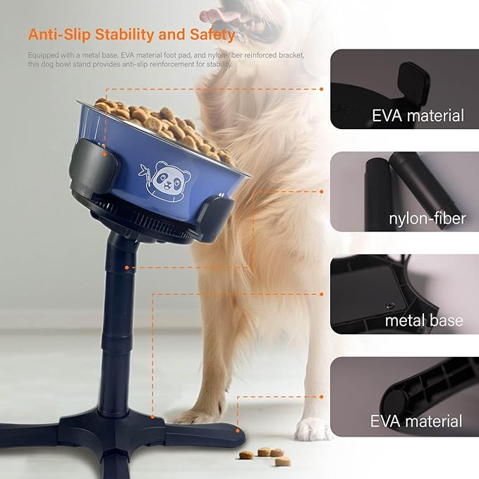 Adjustable Elevated Dog Bowl Stand with Non-Slip Base - 3 Height & Tilt Settings, Fits 14-24.5cm Bowls, Raised Stainless Steel Dish for Large Breed, Medium & Small Dogs, Cats-PurrikoPets