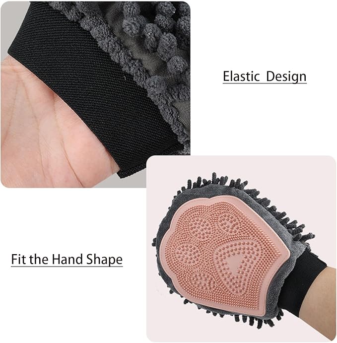 Dual Sided Pet Grooming Glove with Rubber Paw - 2-in-1 Grooming Glove | Fun Dogs & Cats Grooming Tool for Brushing, Massaging, and Scrubbing | Chenille Fabric Side Acts as Pet Bathing(Green)-PurrikoPets