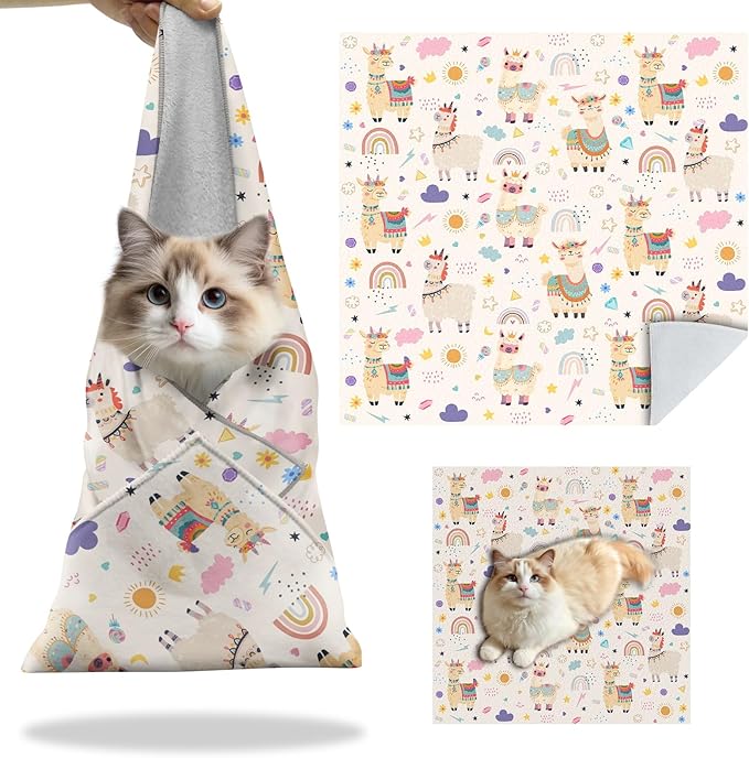 27.6"Cat Grooming Wrap, Self Adhesive Cat Wrap for Cutting Nails, Anti-Escape Calming Cat Swaddle Wrap for Medicine Ear Cleaning, Alpaca Anti-Scratch Cats Burrito Restraint Blanket, Practical Pet Tool-PurrikoPets