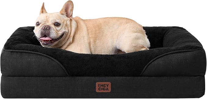 EHEYCIGA Memory Foam Dog Bed for Medium Size, Orthopedic Dog Sofa with Sides and Waterproof Liner, Washable Bolster Pet Couch with Removable Cover, 30x20x6.5 Inch, Black-PurrikoPets