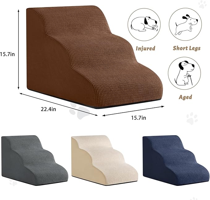 3-Step Dog Ramp and Stairs for Sofa and Chair - Non-Slip Sturdy Pet Steps for Small Dogs and Cats,15.7" H,Brown-PurrikoPets
