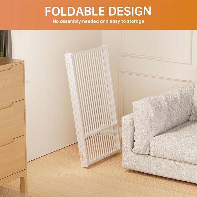 Full Metal Freestanding Dog Gate with Door, 36''Height Foldable Pet Dog Fence for Indoor & Outdoor, 3 Panels Extra Wide Free Standing TallDog Gates for Doorways,House,Stairs,Porch,Deck,Yard-PurrikoPets