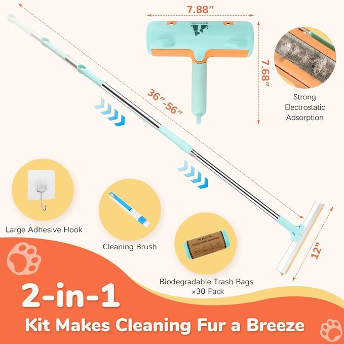 5 PCS Pet Hair Removal Tool, Roller Dog Hair Removers for Couch, Retractable Pet Hair Carpet Scraper Rack, Reusable Cat Hair Remover for Bed, Rugs, Stairs, Furniture-PurrikoPets