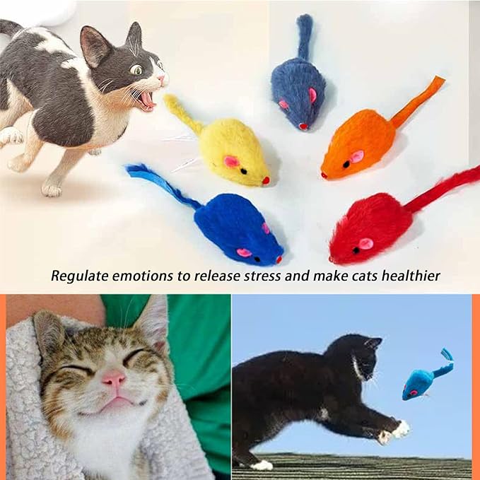 Furry Cat Toys Mice Rattle Interactive Mouse Toy for Indoor Cats Catnip Ball Kitten Kitty Pet Play Assorted Color-PurrikoPets
