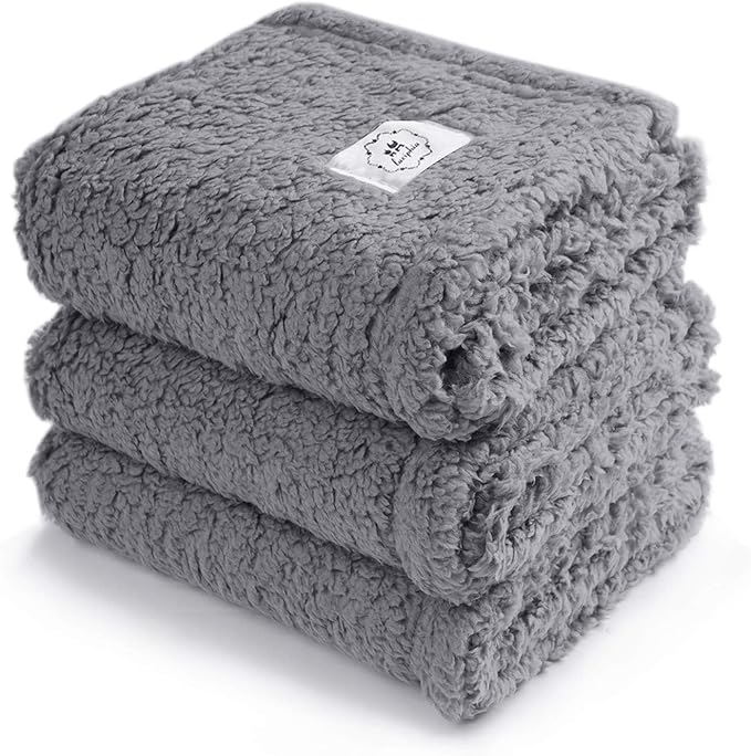 1 Pack 3 Calming Blankets Fluffy Premium Fleece Pet Blanket Soft Sherpa Throw for Dog Puppy Cat Grey Large (41" x31'')-PurrikoPets