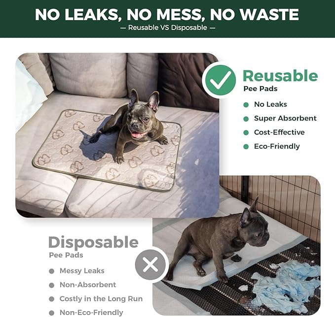 FXW Washable Pee Pads for Dogs, Puppy Pads with Super Absorbent, Specifically Designed for Potty Training, 29" × 18" Rectangle, Khaki, 4 Packs-PurrikoPets