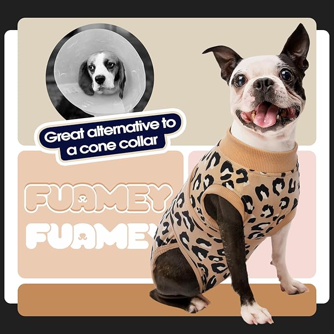 FUAMEY Recovery Suit for Dogs After Surgery,Soft Breathable Dog Bodysuit E-Collar & Cone Alternative Surgical Suit,Male Female Dog Neuter Spay Suits Anti Licking Wounds Onesie Brown Leopard L-PurrikoPets