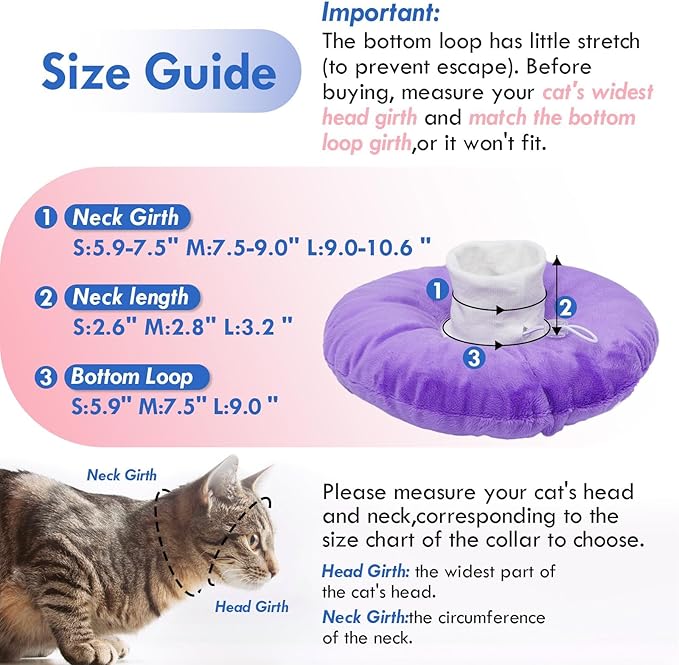 Adjustable Cat Neck Cone, Comfortable Elizabethan Recovery Collar After Surgery to Prevent Licking Wound, Ideal for Skin Disease, Deworming, Protective Pet Cone, Purple Medium-PurrikoPets