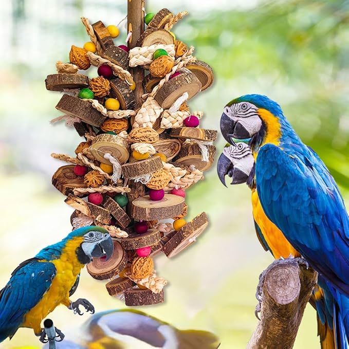 Extra Large Bird Parrot Toys- 21.7 inch Multicolored Natural Wooden Walnut Parrot Chewing Toy Suggested for Macaws cokatoos, African Grey and a Variety of Amazon Parrots. (Large Size)-PurrikoPets