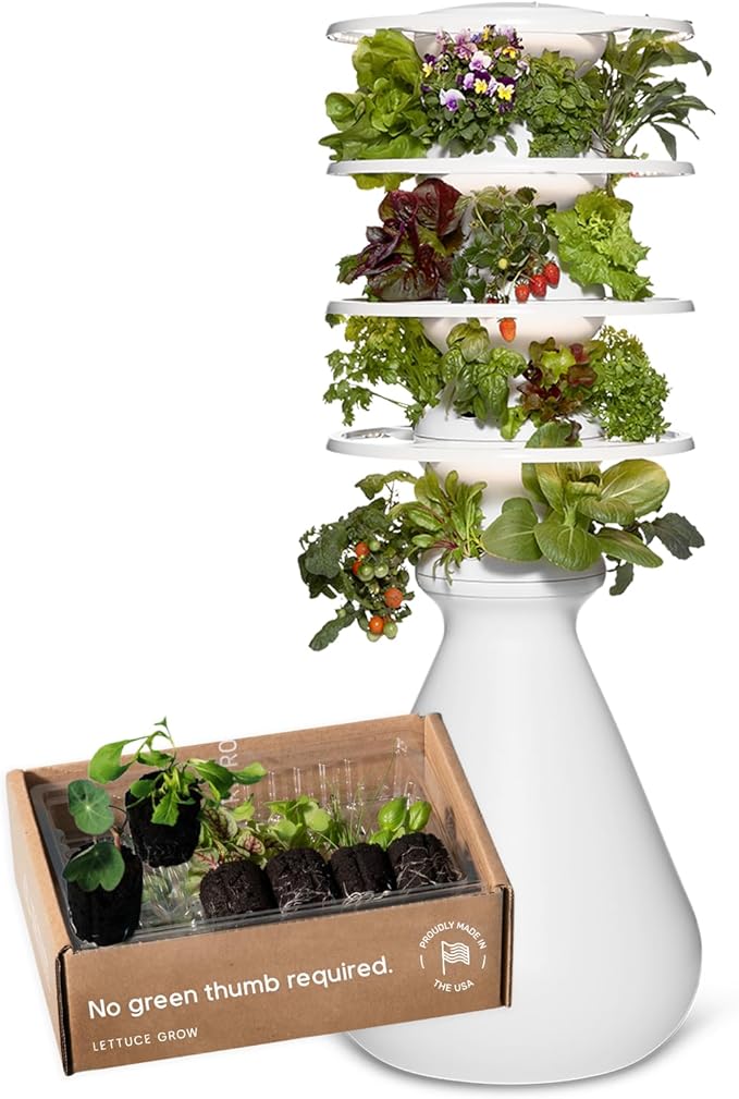 Farmstand Starter Kit with Glow Rings and 24 Seedling Credits | Medium Hydroponic Growing System Kit | Vertical Garden Planter Tower | 4ft 10in Tall-PurrikoPets