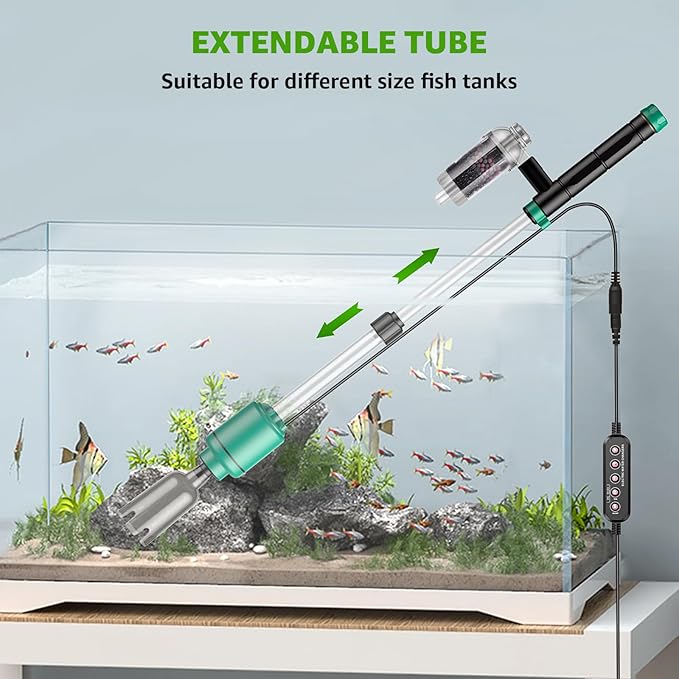 Electric Aquarium Vacuum Gravel Cleaner: 24W Fish Tank Vacuum Gravel Cleaner with Strong Suction for Automatic Water Change Algae Remover Sand Wash Water Shower and Water Circulation, Timed Off-PurrikoPets