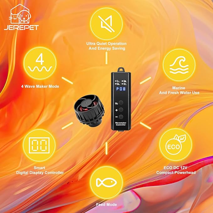 1050GPH Aquarium Wave Maker with Controller Mini DC12V 6W Powerhead with Magnetic Mounting, Nano Wavemaker for 10 to 50 Gallon thickness up to 8mm(1/4") Tank,-PurrikoPets