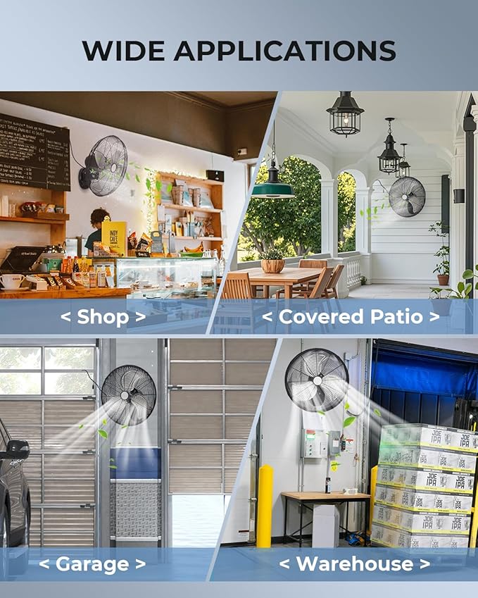 20 inch Wall Mount Fan Oscillating, 3-Speed 5500 CFM High Velocity Industrial Wall Mounted Fan, Heavy Duty Air Circulator for Garage, Shop, Gym, Workshop, Covered Patio - UL Listed-PurrikoPets