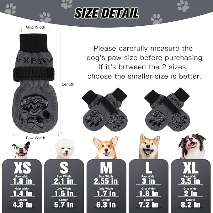EXPAWLORER Anti-Slip Dog Socks,Dog Boots&Paw Protectors to Prevent Licking,Dog Shoes for Hot/Cold Pavement, Double Sides Non-Skid Traction Control on Hardwood Floor for Senior Dogs-PurrikoPets