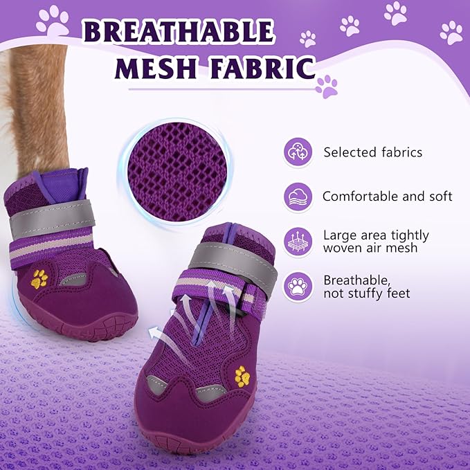 Dog Shoes for Large Medium Small Dog, Mesh Breathable Dog Shoes for Hot Pavement, Anti-Slip Dogs Boots Paw Protectors with Reflective for Outdoor Walking Indoor Hardfloors (Size 8)-PurrikoPets