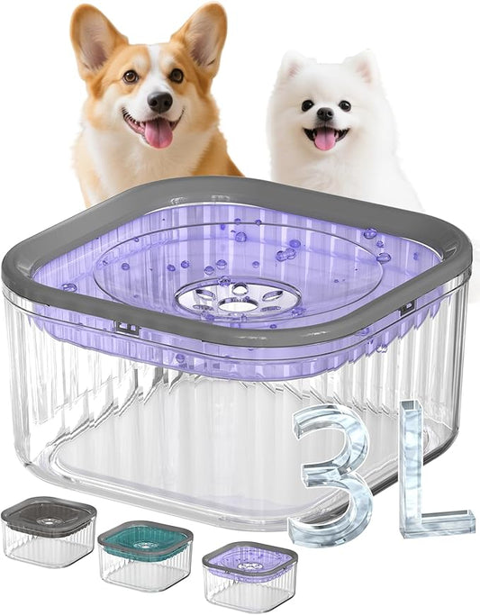 3L Dog Water Bowl No Spill 101oz Large Capacity Spill Proof Slow Drinking Water Feeder No Splash Pet Water Bowl Vehicle Carried Travel Dog Bowl for Sloppy Messy Drinkers Cats(Purple)-PurrikoPets