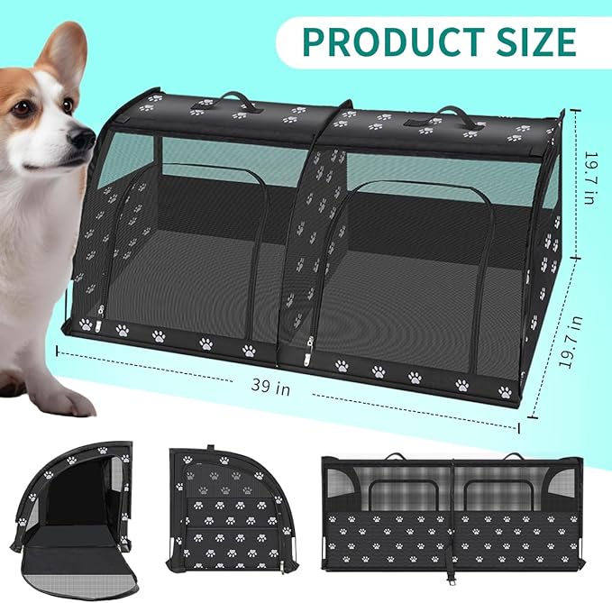 Double Cat Car Travel Carrier, Twin Compartment Show House Cat Cage/Condo，Portable Pet Crate for 2 Cats Travel Double Dog Crate Set for Long Distance Travel-PurrikoPets