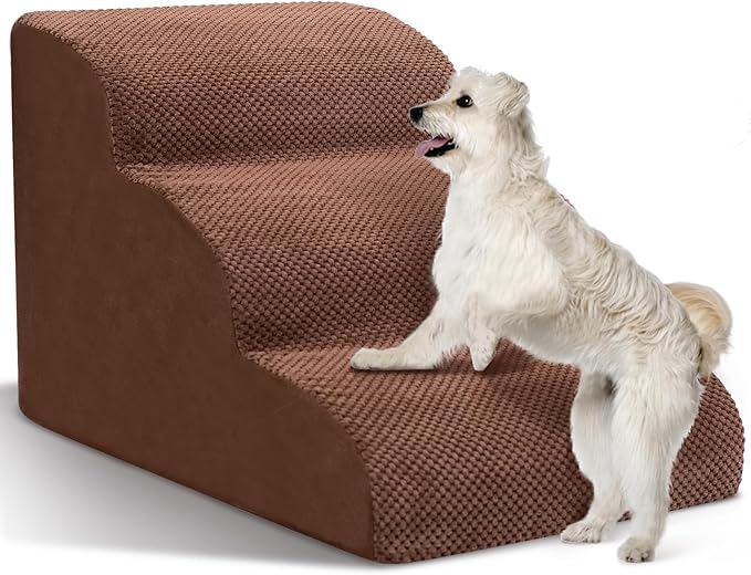 Dog Stairs for Small Dogs - High Density Foam Pet Steps, Extra Wide Dog Ramp with Non-Slip Bottom for High Beds, Couch and Sofa, Best for Dogs Injured, Older Doggy Cats-PurrikoPets