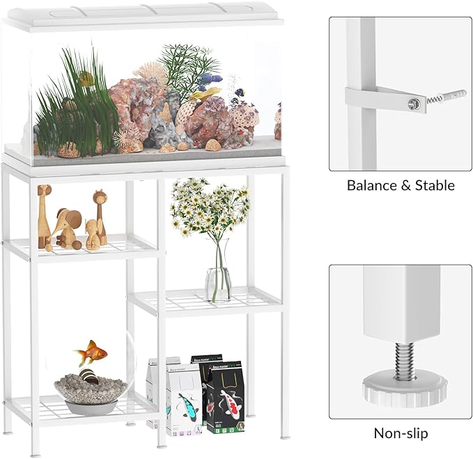 20 Gallon Fish Tank Stand White Metal Aquarium Stand Turtle Tank Stand Reptile Tank Stands 3 Tier Fish Tank with Stand-PurrikoPets
