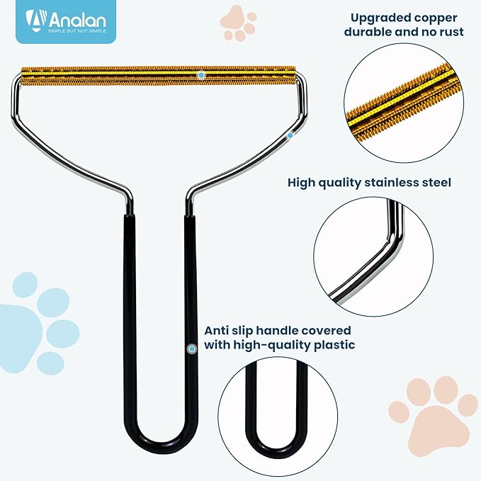 3 in 1 Analan Cat Brush Pet Hair Remover for Dog & Cat, Self-Cleaning Slicker Brush for Pet Grooming, Perfect Pet Hair Removal Tool for Furniture Carpets Couches and Bedding (Sky Blue)-PurrikoPets