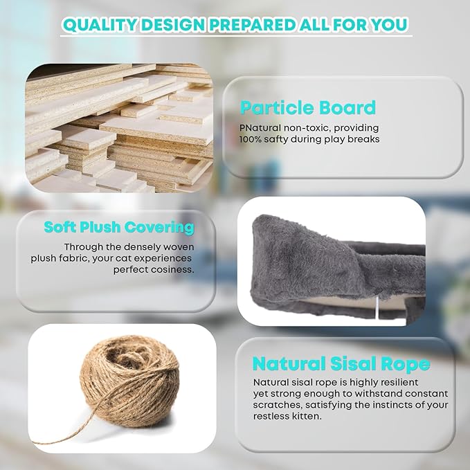 FDW Cat Tree 70in Cat Tower Multi-Level Durable Cat Scratching Post & Cozy Fun Cat Jumping Platform Space Saving Cat Condo Pet Play House for Indoor Cats,Light Gray-PurrikoPets