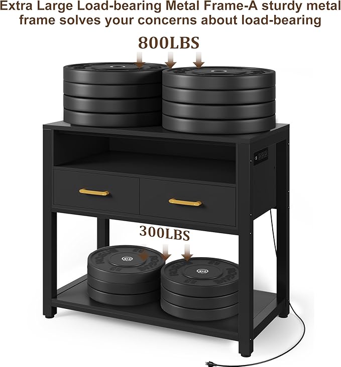 40-50 Gallon Aquarium Stand with Stable Metal Frame & Power Outlet, Heavy-Duty Fish Tank Stand with Waterproof Mat, 800LBS Capacity Storage Cabinet, Suitable for Turtle Tank, Reptile Terrarium, Black-PurrikoPets