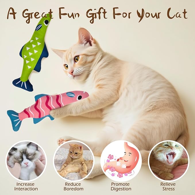 EXPAWLORER Catnip Cat Toys Fish,4 Pcs Durable Cat Kicker Toy with Natural Catnip Cotton,Interactive Bite Resistant Soft Pillow Filled for Indoor Cats Kitten Playing,Drives Bored Cats Crazy with Fun-PurrikoPets
