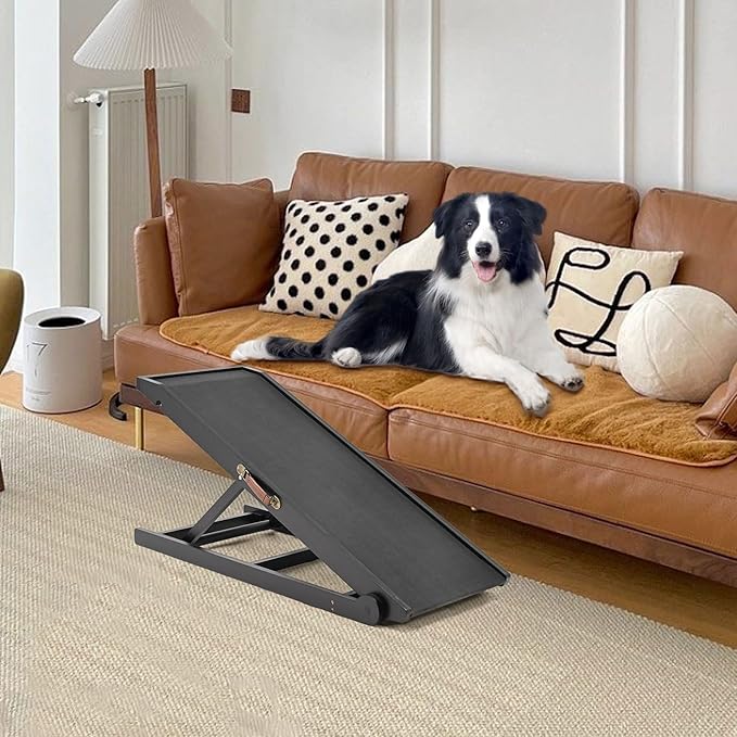 Dog Ramp for Bed, Adjustable Pet Ramps for Dog to Get on Bed, Non-Slip Rubber Surface - Folding Wooden Dog Ramp for Small/Large/Old Dogs, Adjustable up to 19.5 inch High Beds-PurrikoPets