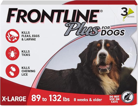 FRONTLINE Plus Flea and Tick Treatment for X-Large Dogs Up to 89 to 132 lbs. 3 Treatments-PurrikoPets