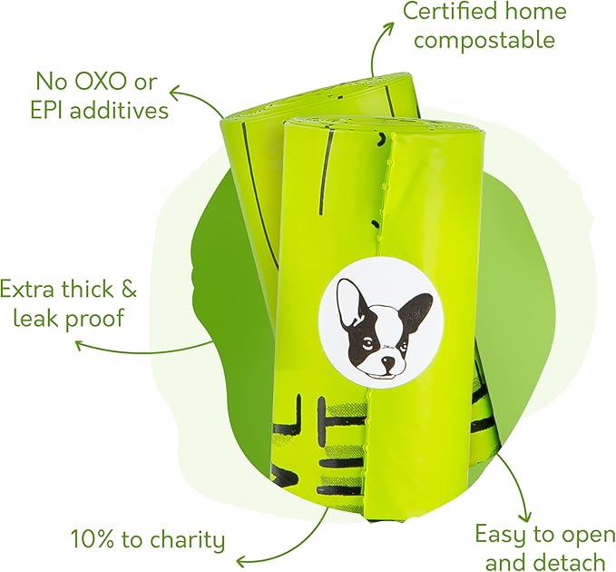 100% Certified Home Compostable Dog Poop Bags with Handles - 10% to Charity - ASTM D6400 & EN 13432 Compliant - 240 x Plant Based X Large Compostable Poop Bags (20 Rolls)-PurrikoPets